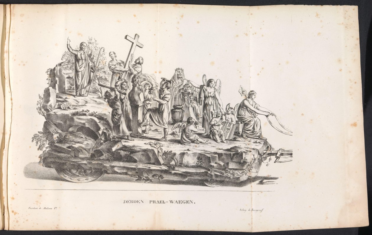 Třetí plavidlo v průvodu pro Saint Rombout, 1825 Třetí Prael-waegen (název na objektu) od Frans Vervloet