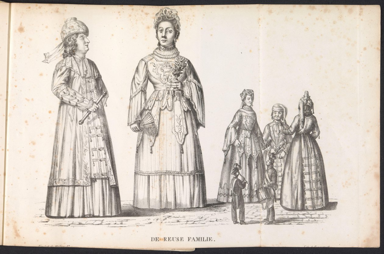 Obří postavy v průvodu pro Saint Rumbold, 1825 The Reuse Family (název na objektu) od Frans Vervloet