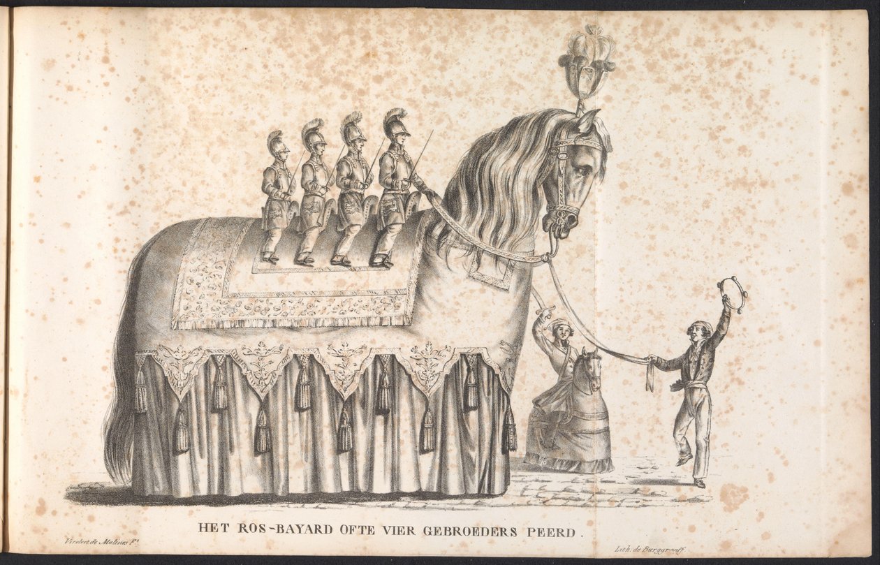 Ros Beiaard jako plovák v průvodu pro Saint Rombout, 1825 The Ros-Bayard nebo Four Brothers Peerd (název na objektu) od Frans Vervloet
