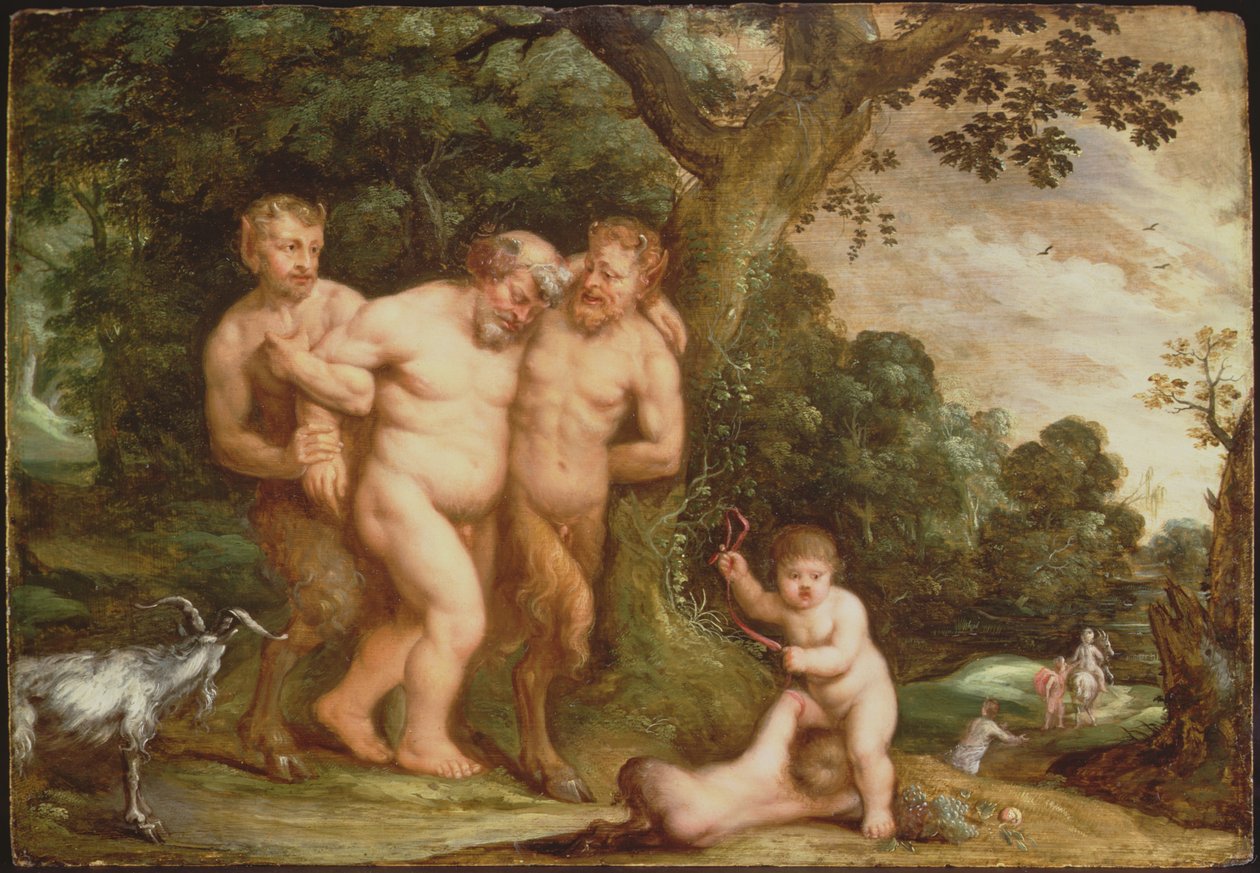 The Drunken Silenus (olej na panelu) od Frans Wouters
