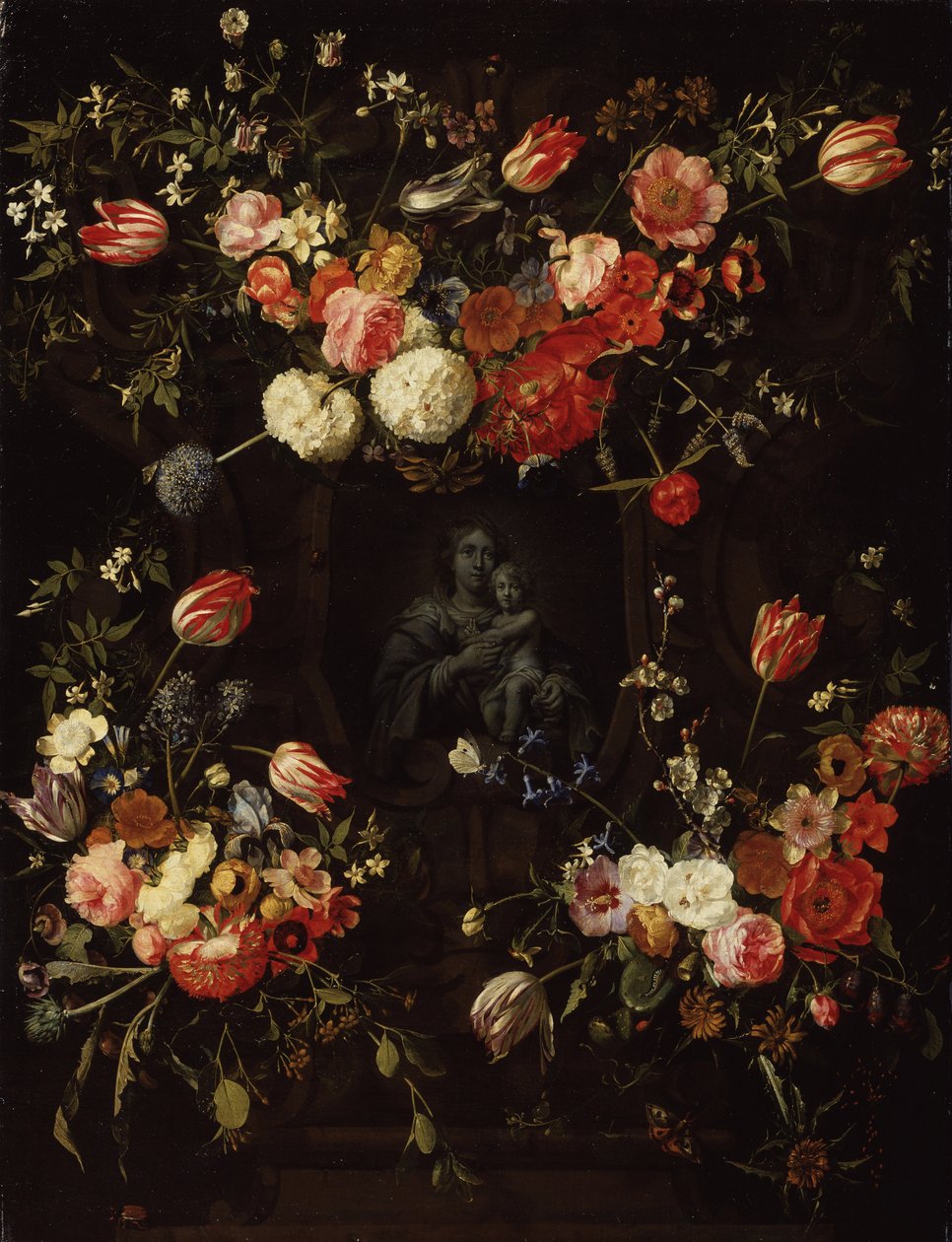 Madonna obklopená květinami, 1662 od Frans Ykens