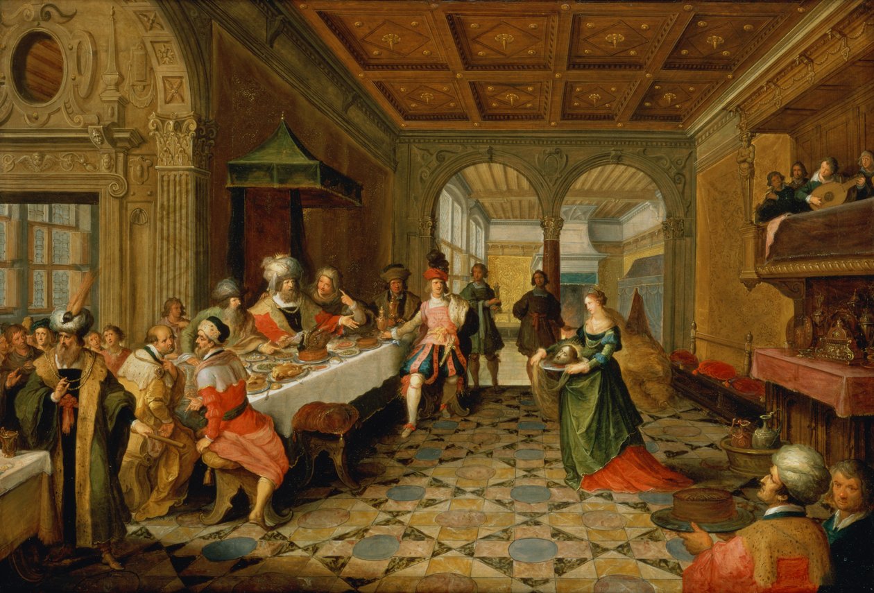 Salome předkládá králi Herodovi hlavu svatého Jana Křtitele od Frans and Vries, Paul V. de Francken