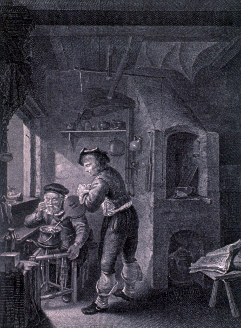 1600-luvun laboratorio od Frans van (after) Mieris