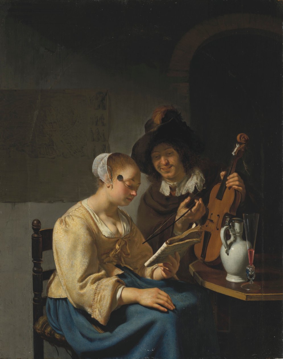 Žena s notami a muž s houslemi od Frans van Mieris the Elder