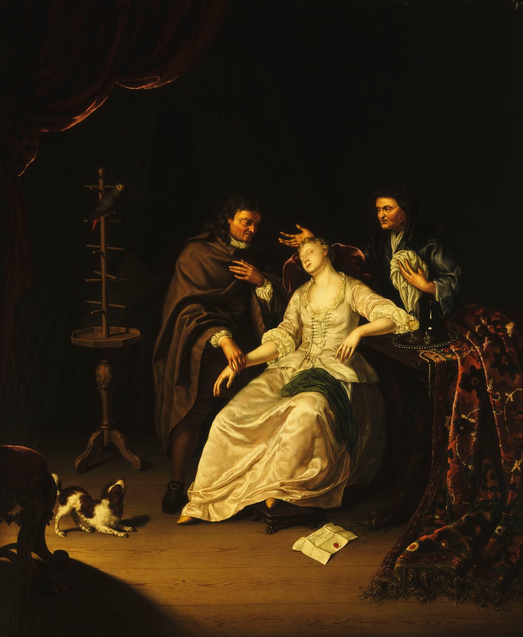 Doktor pečující o omdlévající dívku, 1713 od Frans van the Younger Mieris
