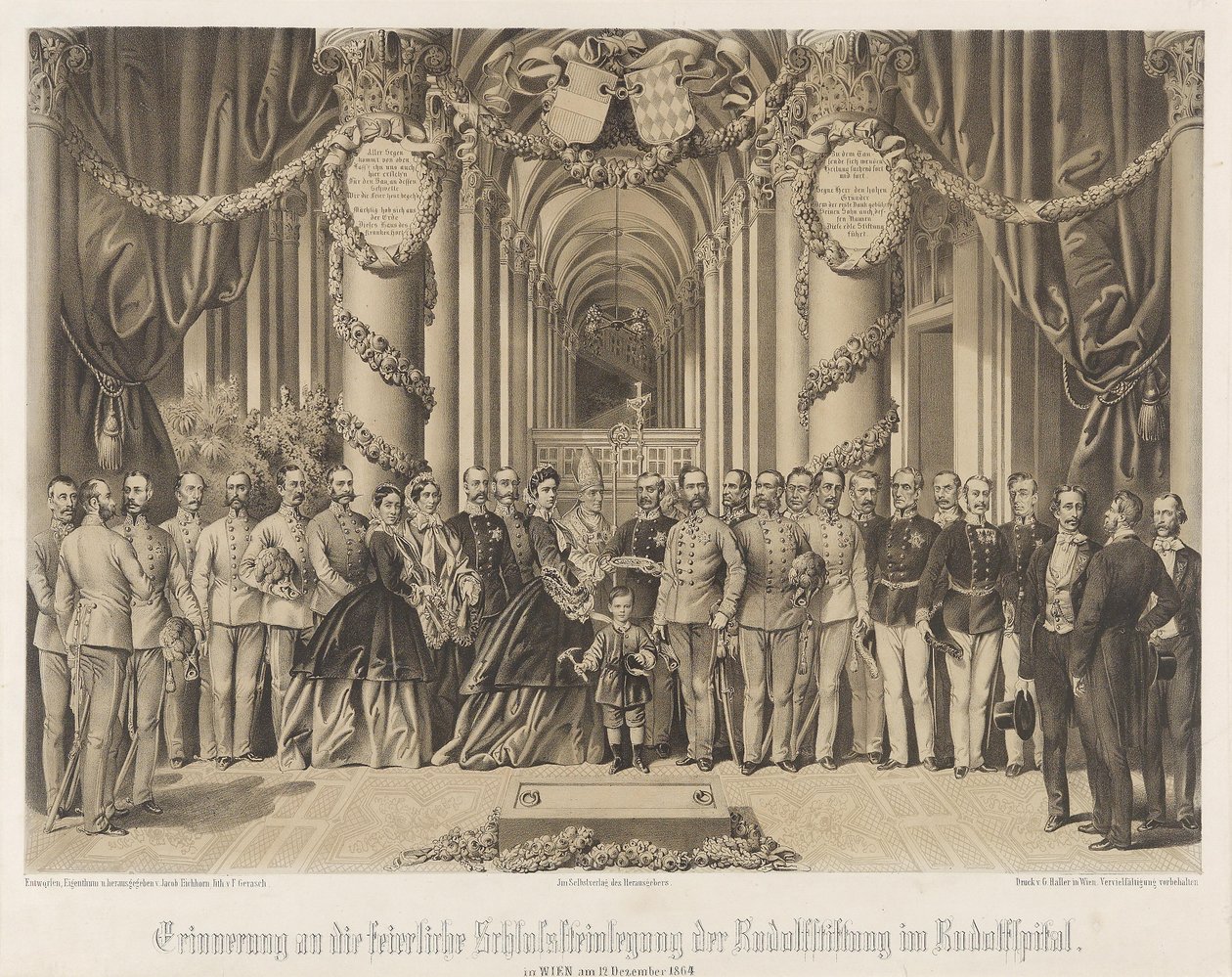 Vzpomínka na slavnostní položení základního kamene na Rudolfstiftung v Rudolfspitalu v roce 1864 od Franz Gerasch