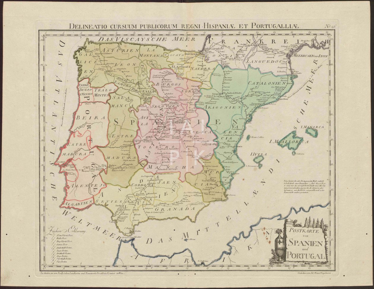 Postkarte von Spanien und Portugal. [ca. 1 od Franz Johann Joseph von Reilly  