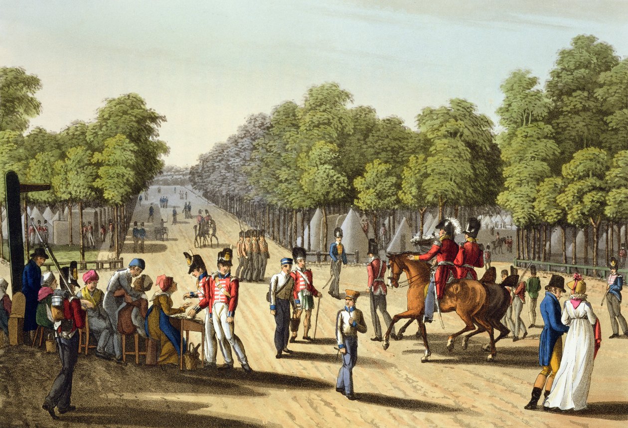 Tábořiště britské armády v Bois de Boulogne, 1815, vyryto Matthewem Dubourgem (fl. 1813-20) z 