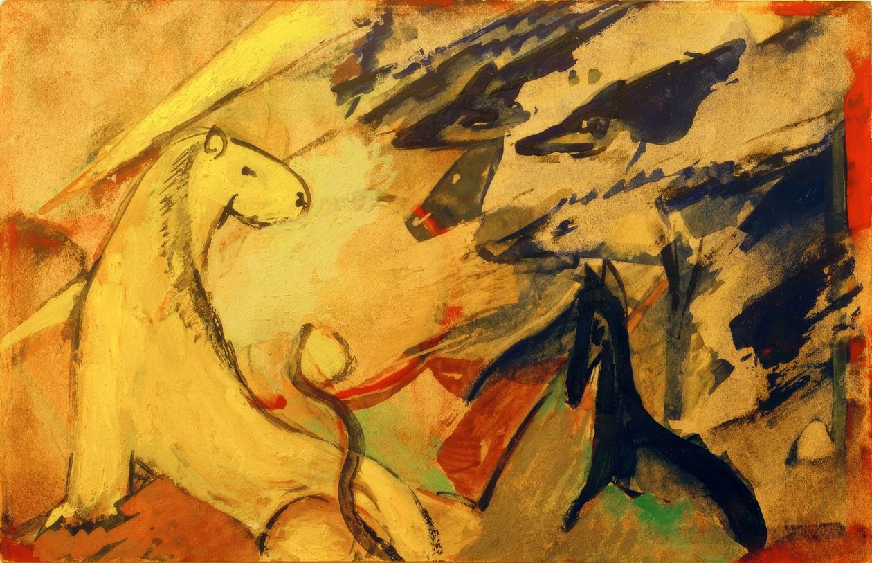 Žlutý lev, modrá liška, modrý kůň od Franz Marc