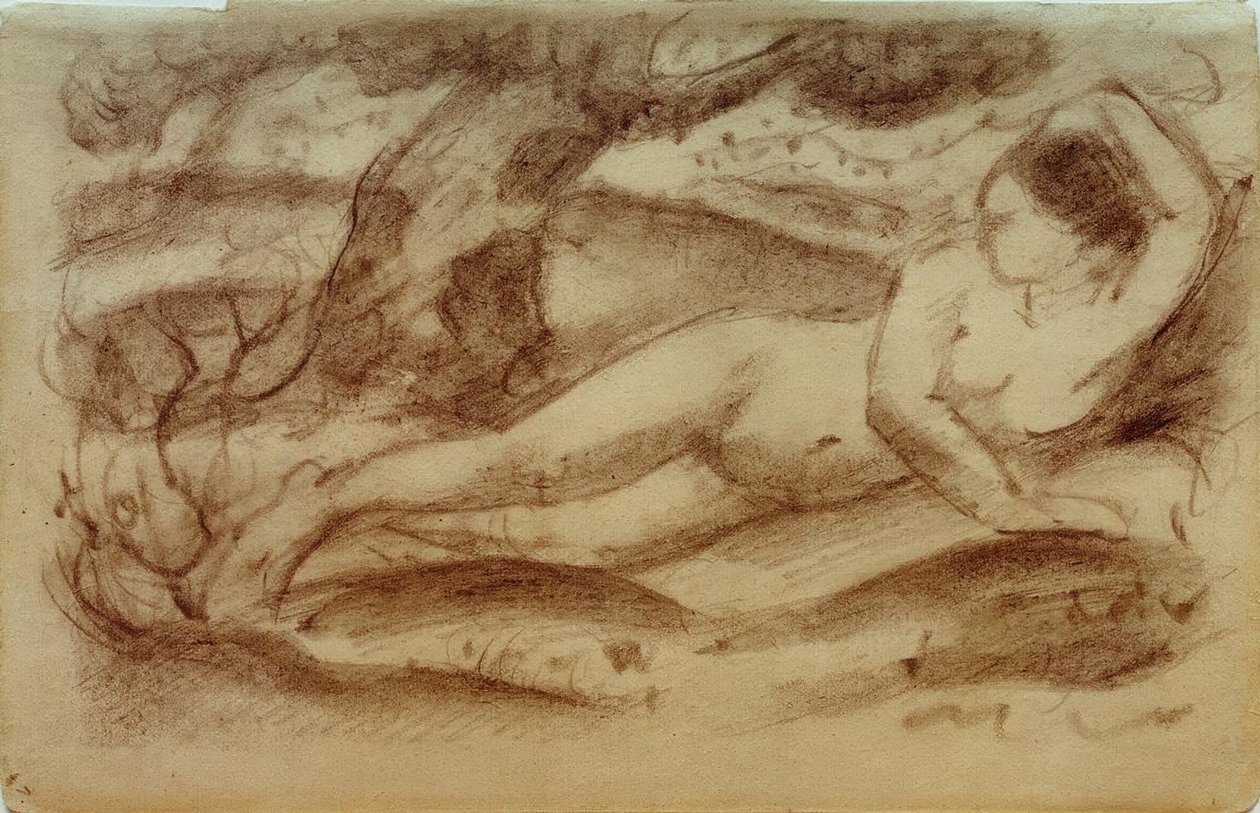 Ležící ženský akt v krajině od Franz Marc