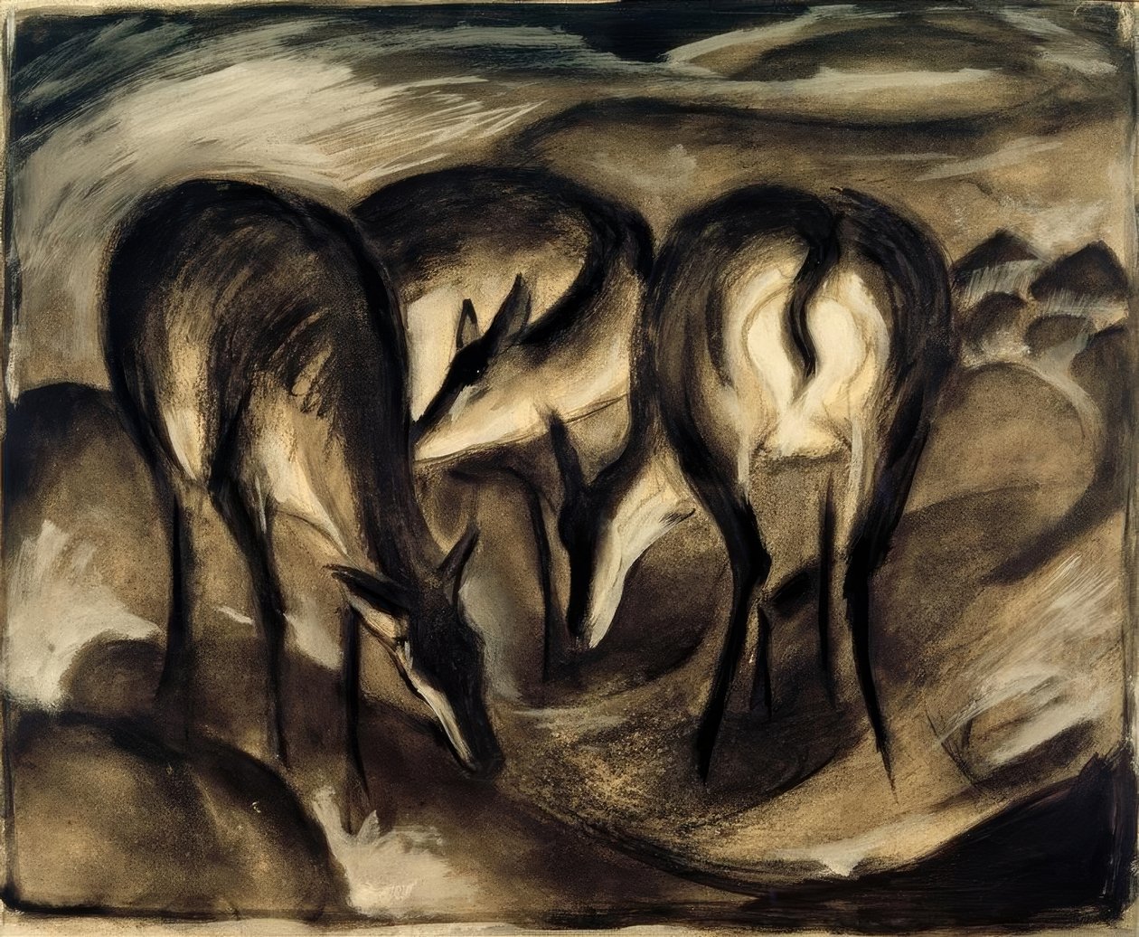 Jelen u zdroje (tři jeleni) od Franz Marc