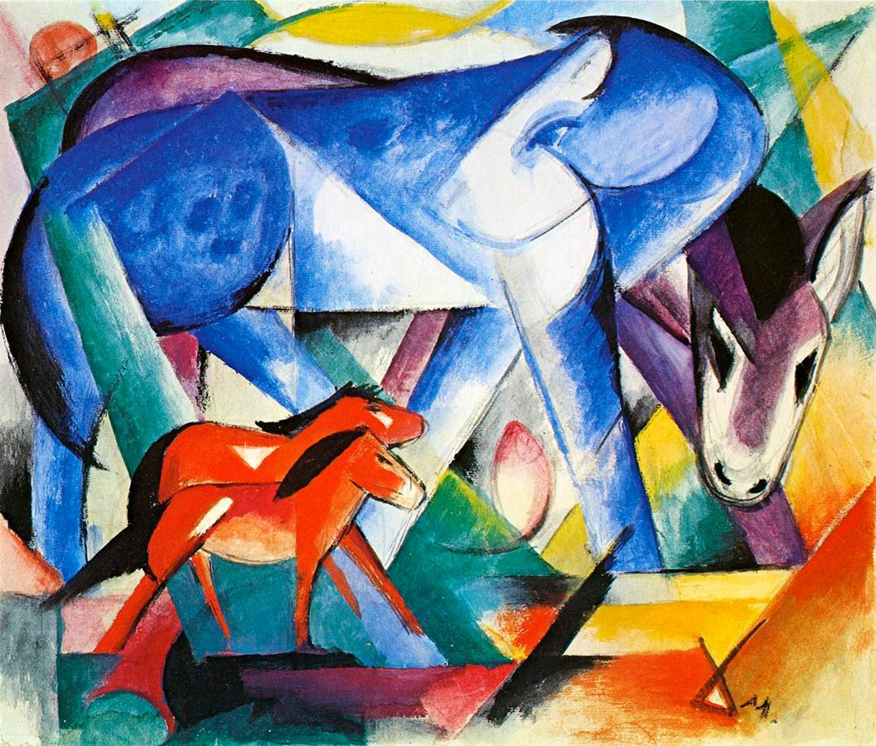 První zvířata, 1913 (tempera na papíře) od Franz Marc