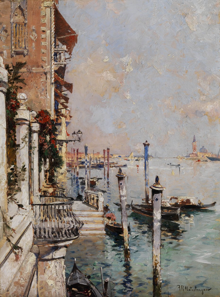Benátky, pohled z kanálu přes Grand Canal směrem ke kostelu San Giorgio od Franz Richard Unterberger