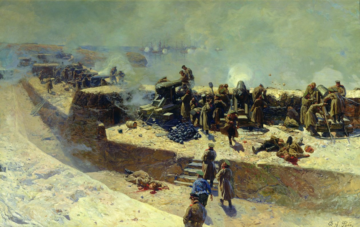 Baterie Alexander útočí na anglicko-francouzské loďstvo 5. října 1854, 1905 od Franz Roubaud