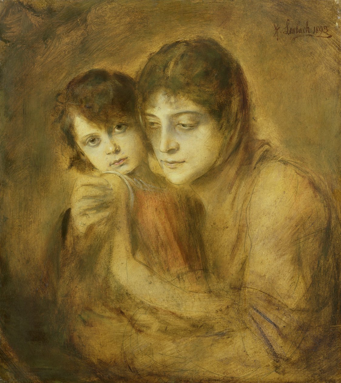 Matka a dítě, 1893 (olej na papíře) od Franz Seraph von Lenbach