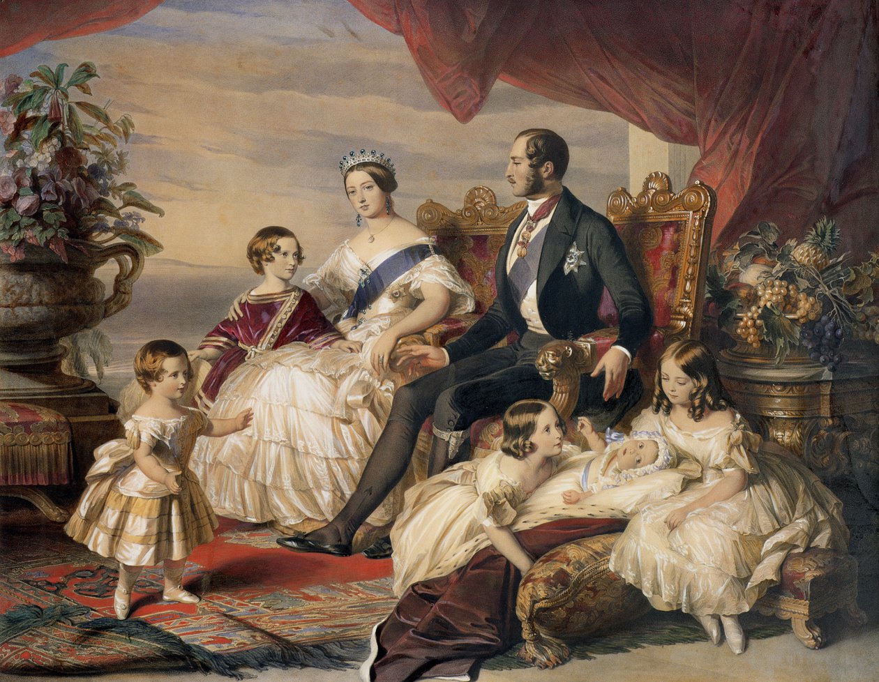 Královna Viktorie (1819-1901) a princ Albert (1819-61) s pěti z jejich dětí, 1846 (barevná rytina) od Franz Xaver Winterhalter