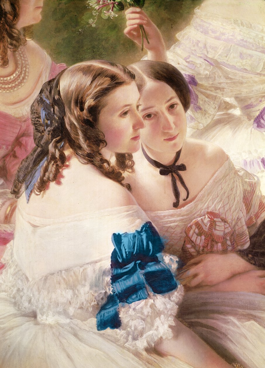 Císařovna Eugénie obklopená svými dámami v čekání detail baronky z Pierres, vikomtesy z Lezay-Marnesia, 1855 olej na plátně od Franz Xaver Winterhalter