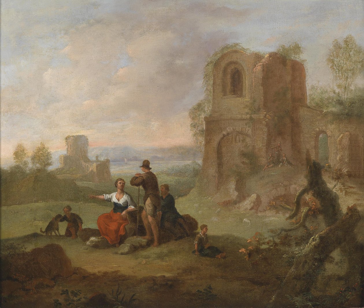 Krajina zřícenin s odpočívajícími turisty. od Franz Ferg