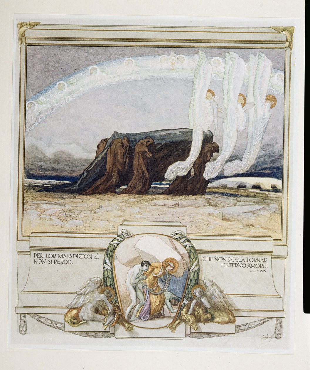 Ilustrace z Dantovy Božské komedie, Očistec, Canto II: 135, 1921. od Franz von Bayros