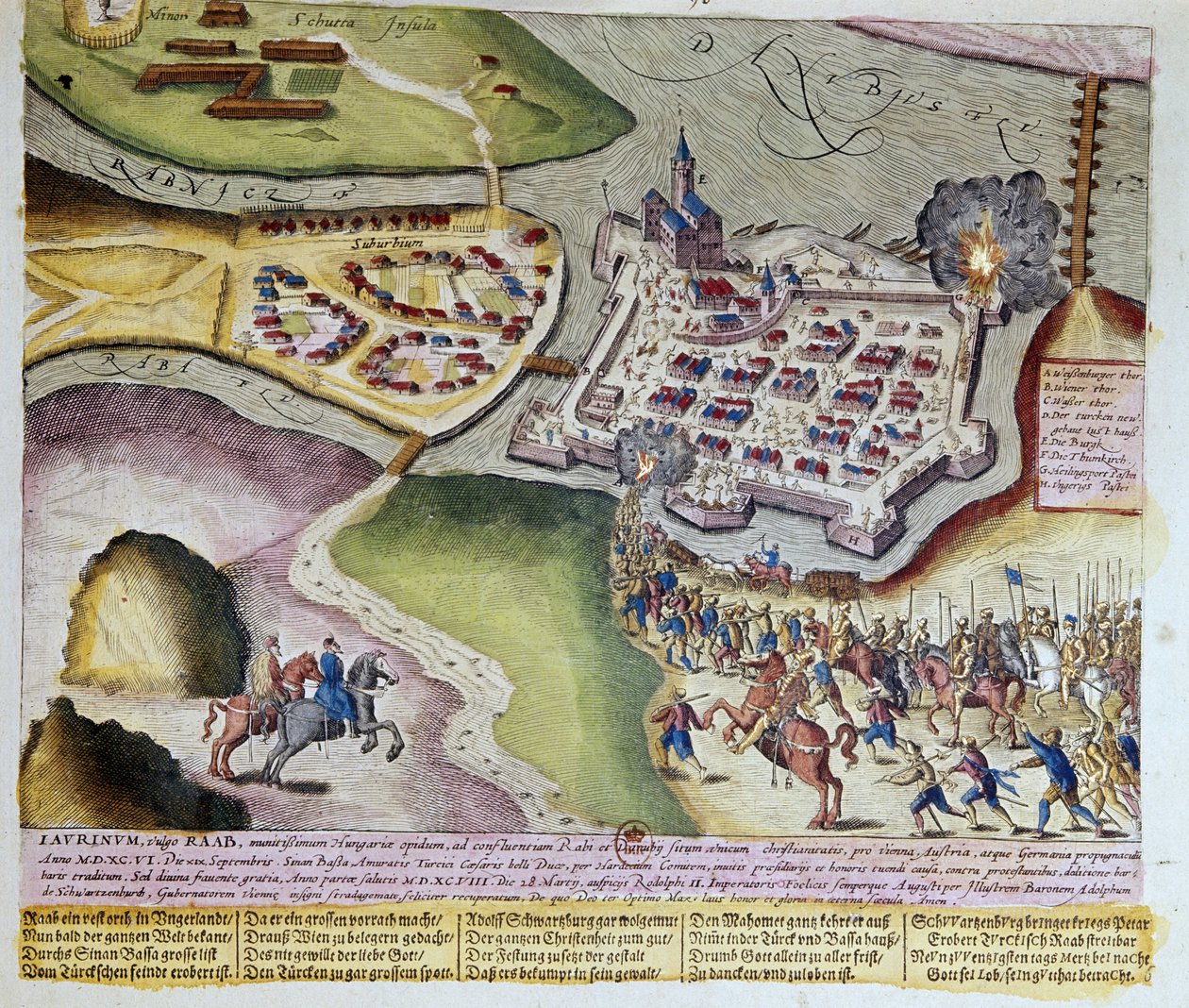 Zajetí Raabu Adolfem Schwarzenbergem 28. 3. 1598. 1653 Tisk Franze Hogenberga (1535-1590) Cabinet des Estampes, B.N, Paříž. od Franz (after) Hogenberg