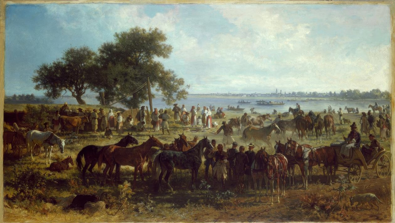 F. Adam, přívoz na břehu Tisy od Franz Adam