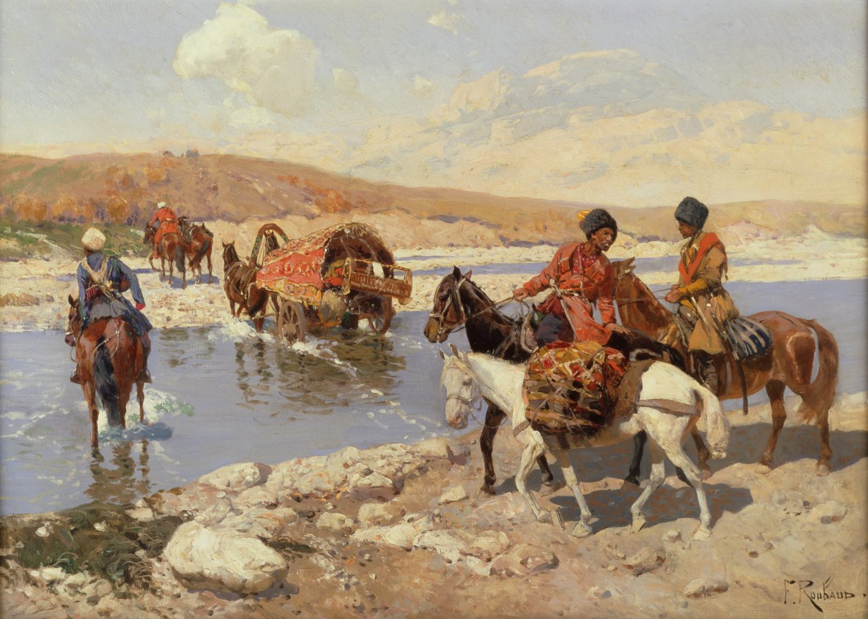 Přechod přes řeku (olej na plátně) od Franz Alekseevich Roubaud