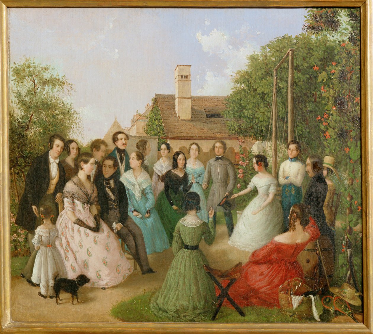Pfaenderspiele der Familienmitglieder Alt im Garten - Hra na propadnutí v zahradě rodiny Altových... (malba na plátně) od Franz Alt