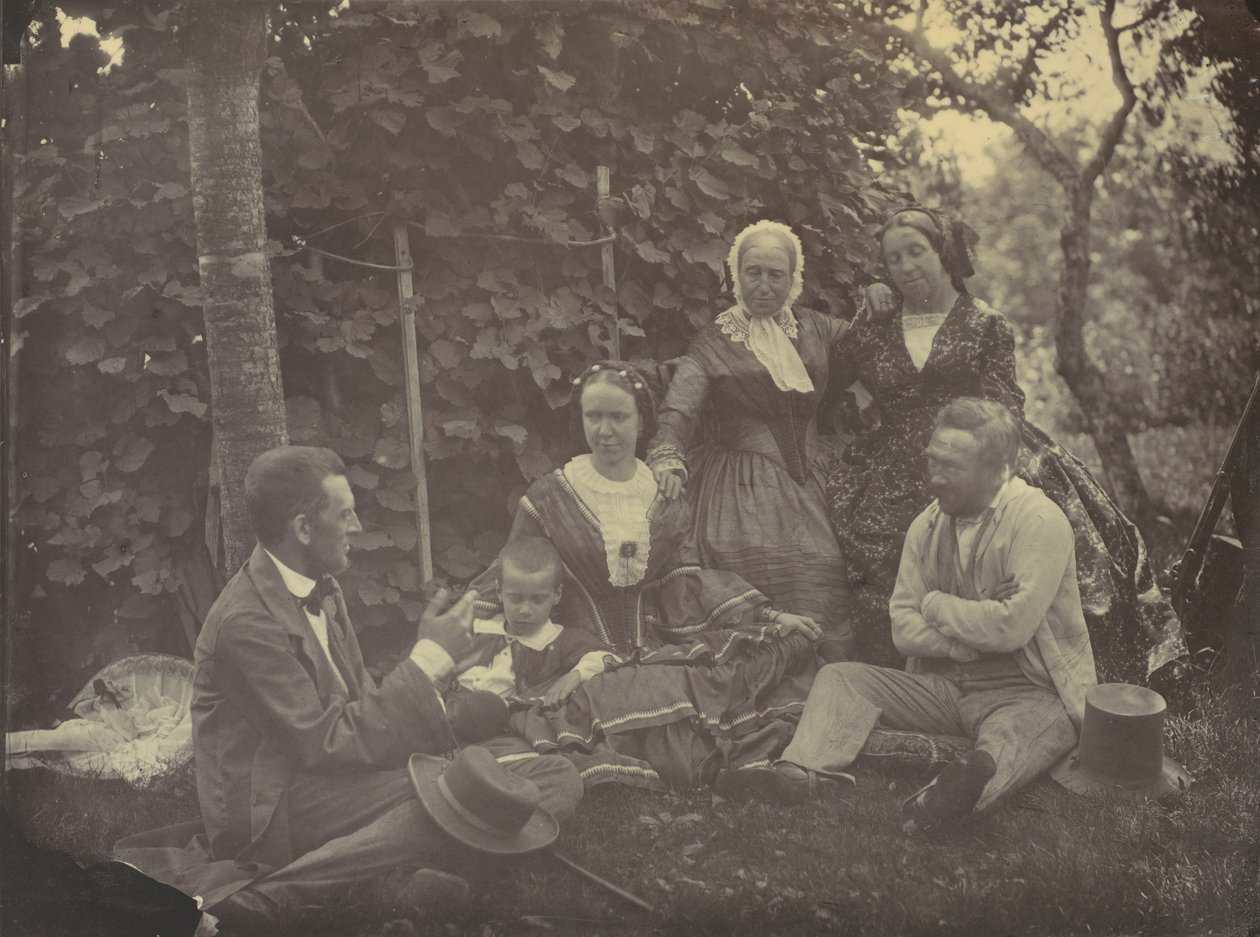[Tři ženy, dva muži a dítě na pikniku], 50.–60. léta 19. století. od Franz Antoine