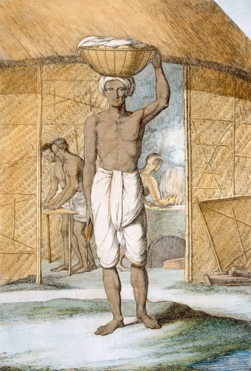 Pekař chleba, z „Hinduisté nebo popis jejich způsobů, kostýmů a obřadů“, kolem 1808-12 (barevný lept) od Franz Balthazar Solvyns