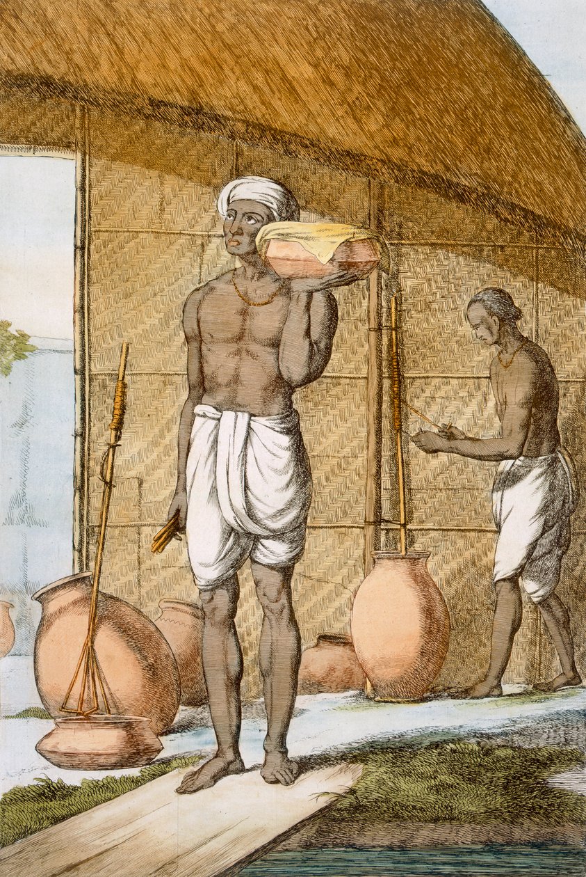 Butter-man, z „Hinduisté nebo popis jejich způsobů, kostýmů a obřadů“, kolem 1808-12 (barevný lept) od Franz Balthazar Solvyns