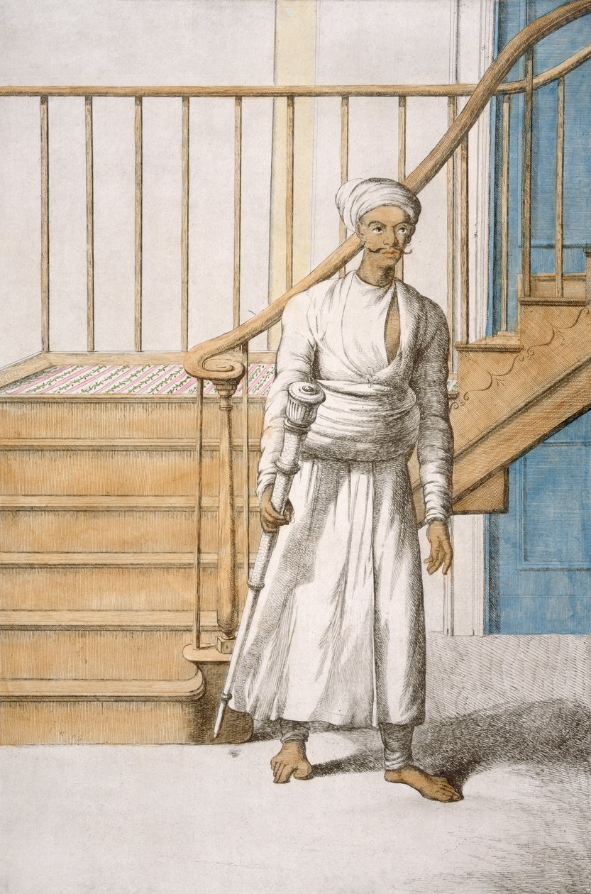 Mace Bearer, z „Hinduisté nebo popis jejich způsobů, kostýmů a obřadů“, kolem 1808-12 (barevný lept) od Franz Balthazar Solvyns