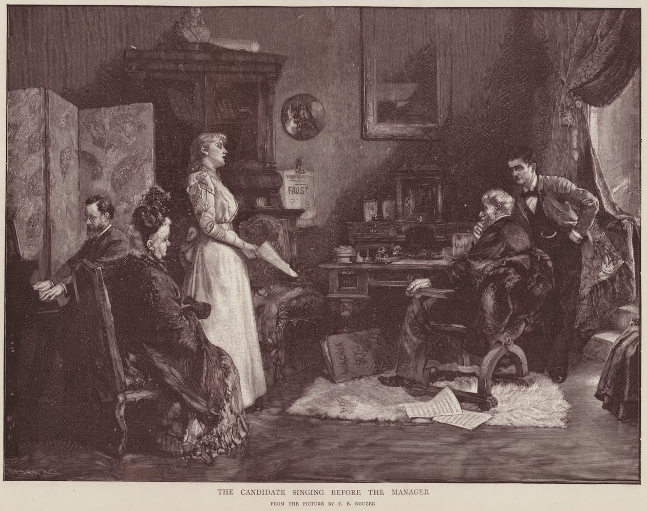 Kandidát zpívá před manažerem (litografie) od Franz Bohumil Doubek