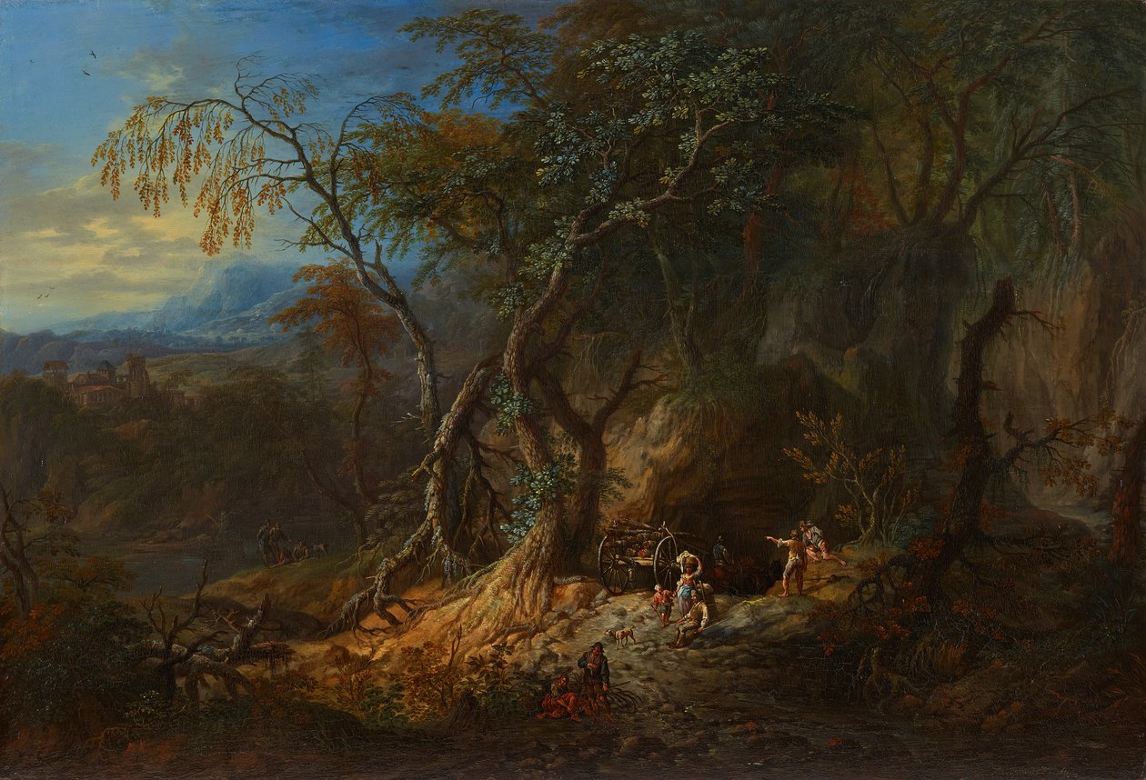 Lesní krajina s otevřeným výhledem vlevo od Franz Christoph Janneck