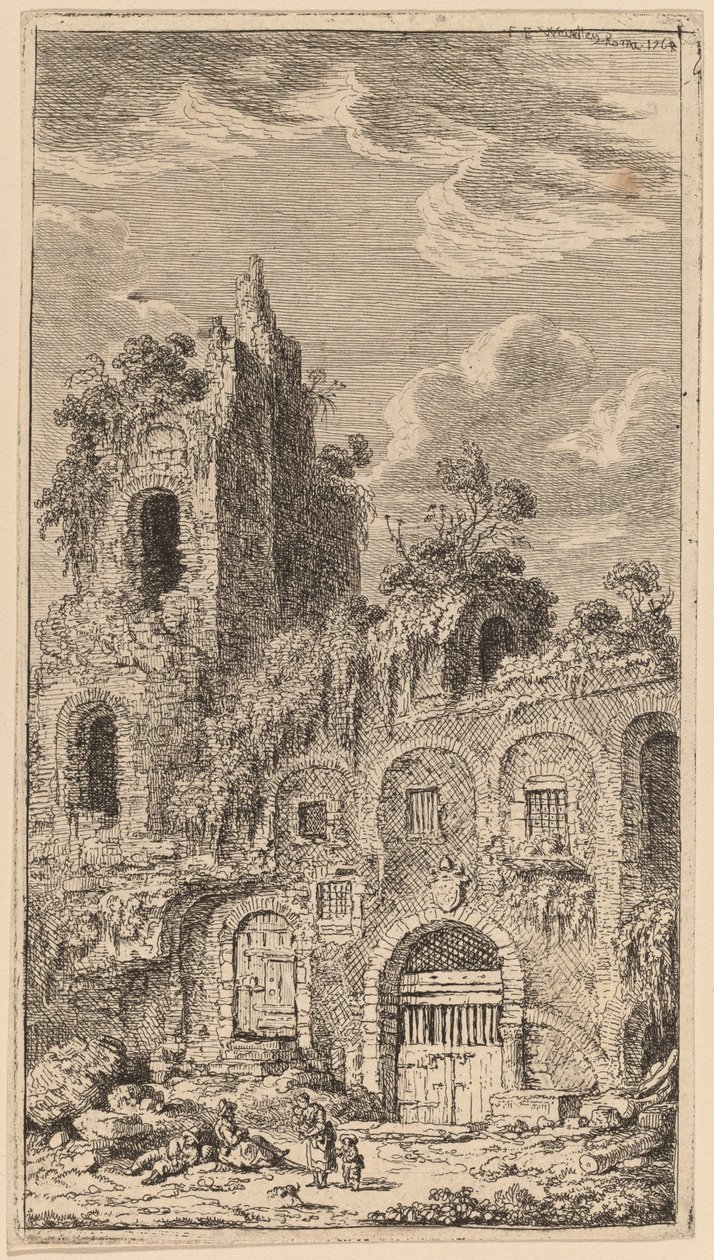 Fragment staré městské zdi v San Giovanni Laterano od Franz Edmund Weirotter
