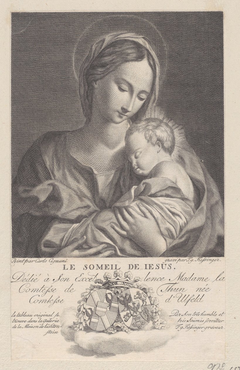 Panna a dítě, s Kristovým dítětem spícím v jejím náručí Le Sommeil de Jesus, 1743-1807. od Franz Gabriel Fiessinger