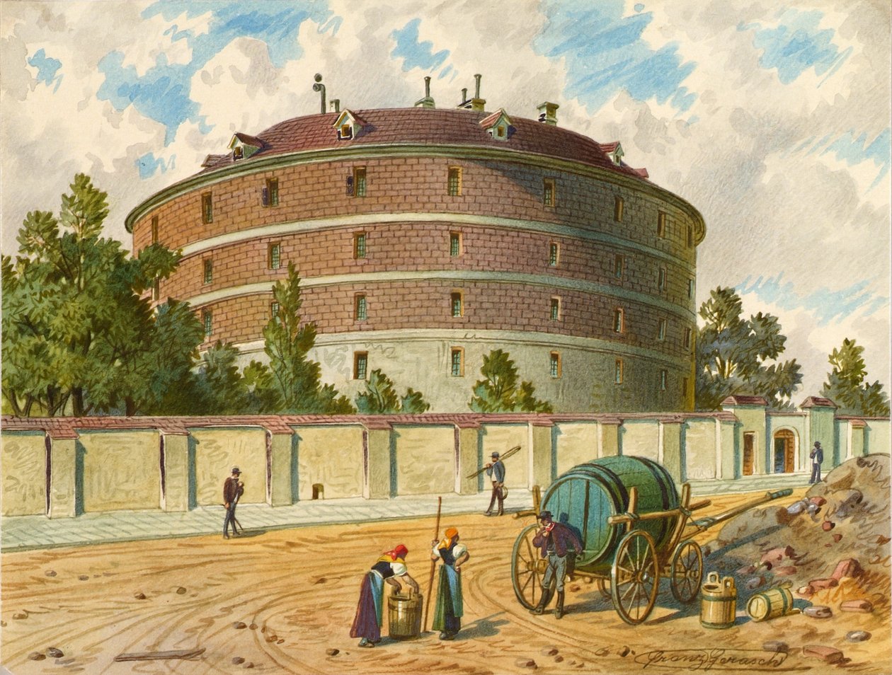 Starý blázinec ve Vídni (Narrenturm), zvaný "Kaiser Joseph Gugelhupf". od Franz Gerasch