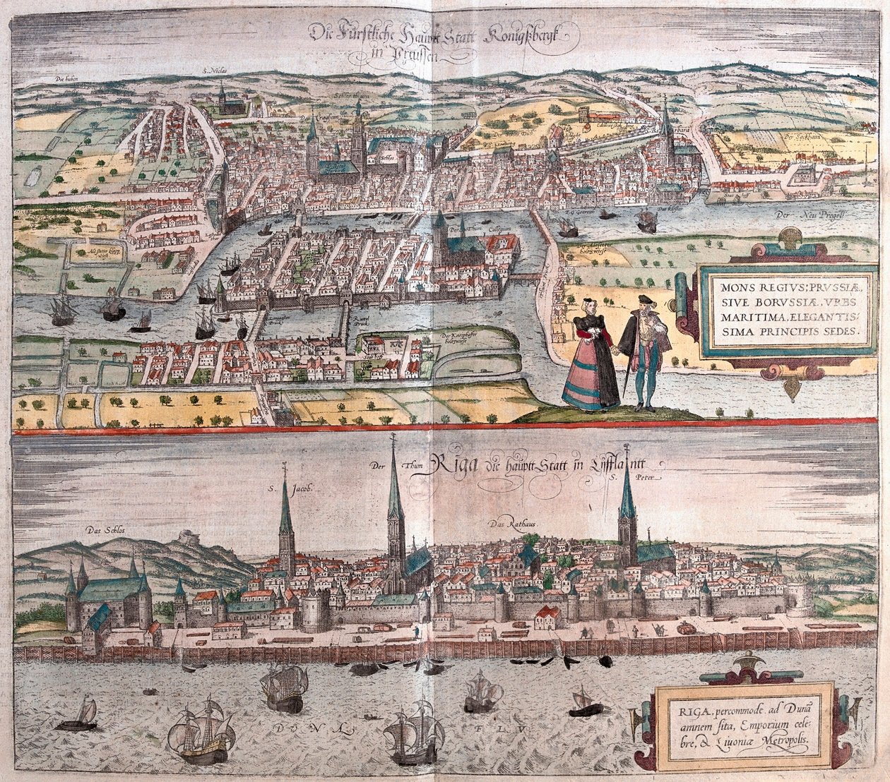 Kaliningrad, Rusko - Riga, Lotyšsko (rytina od Franz Hogenberg