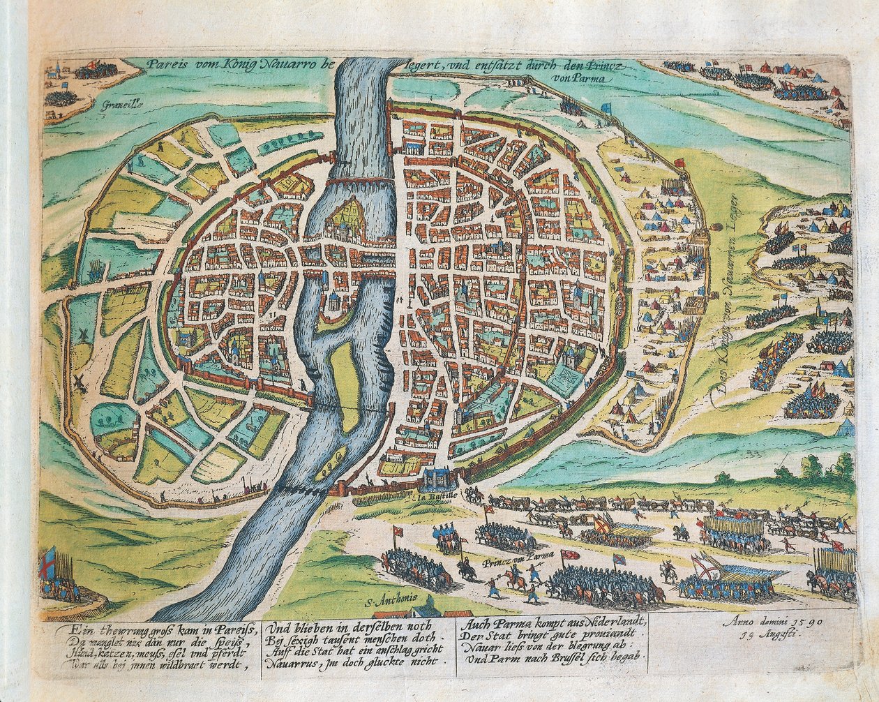 Král Jindřich Navarrský obléhá Paříž, srpen 1590, Franz Hogenberg, rytina od Franz Hogenberg