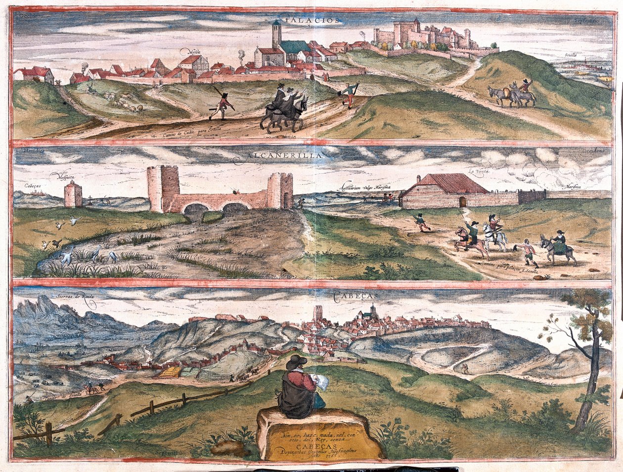 Paláce a Villafranca - Alcantara - Cabecas, Španělsko (rytina od Franz Hogenberg