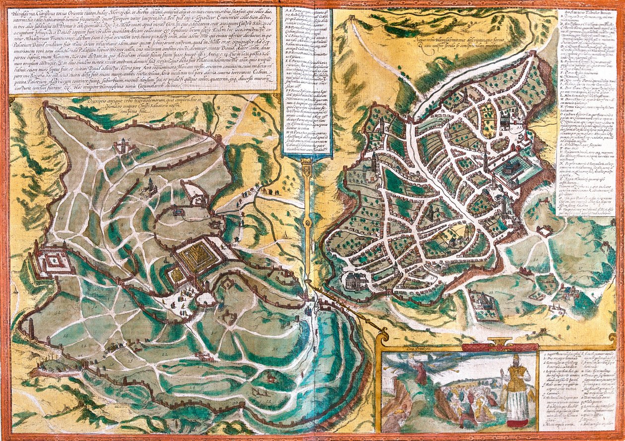 Mapa Jeruzaléma (Jeruzaléma), Izrael (lept od Franz Hogenberg