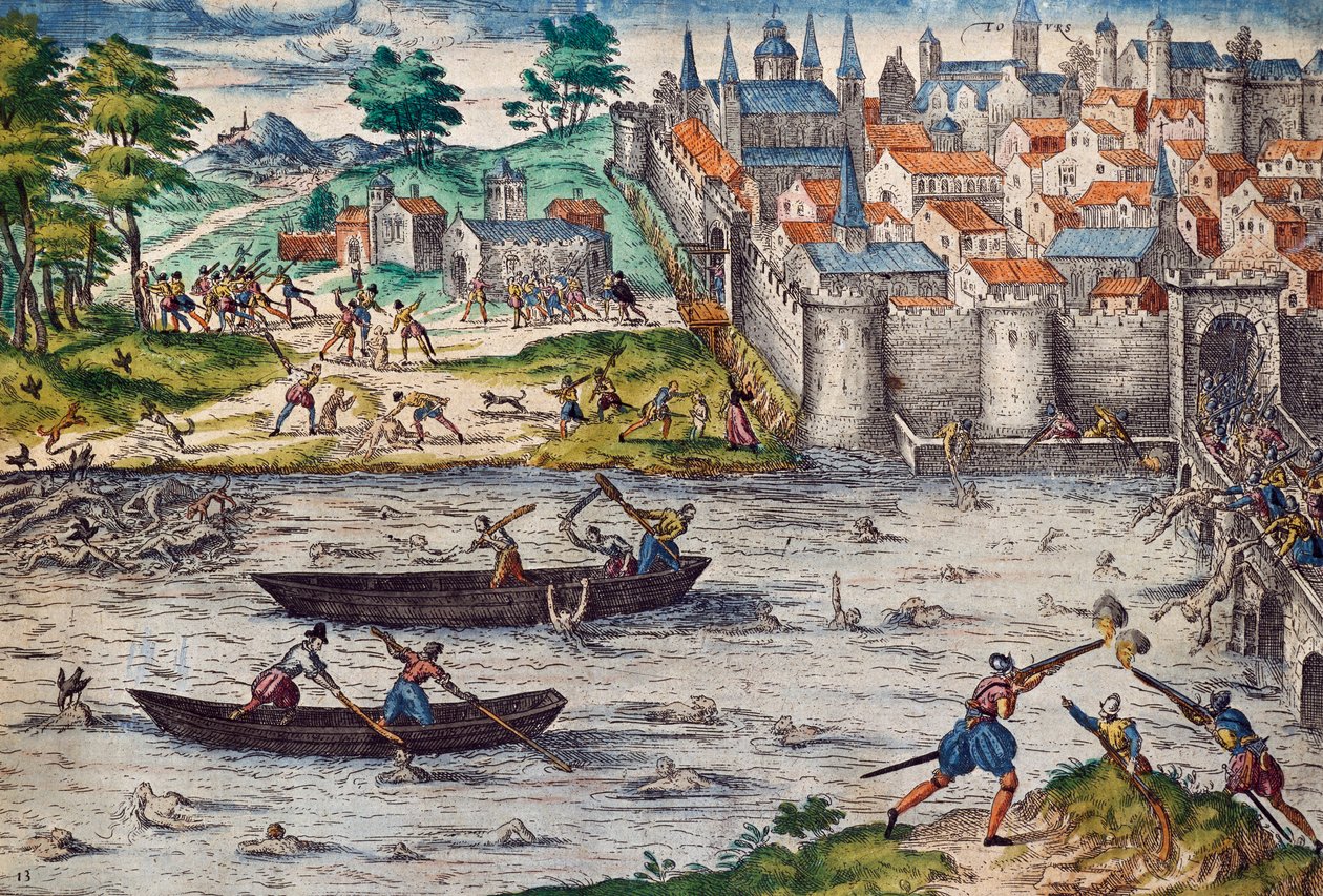 Masakry v Tours, červenec 1562 během náboženských válek proti hugenotům, rytina Franze Hogenberga (1535-1590), Francie od Franz Hogenberg