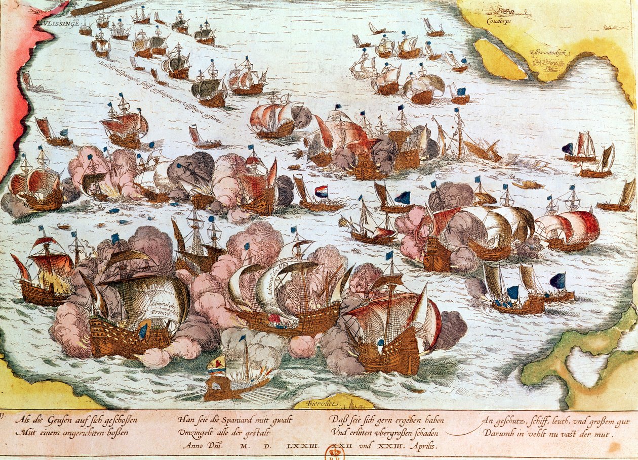 Námořní boj mezi žebráky z moře a Španěly v roce 1573 od Franz Hogenberg