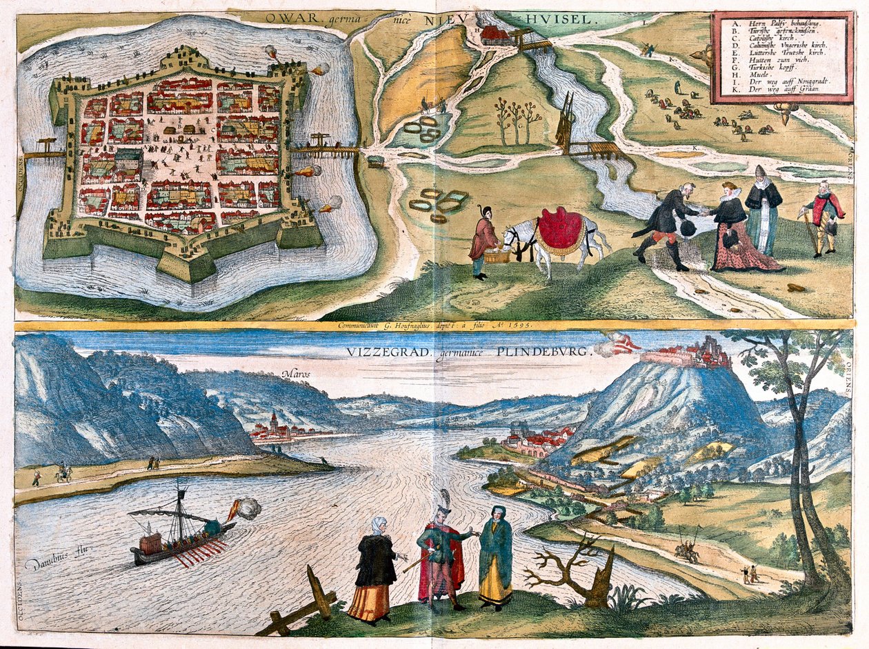 Nové Zámky, Slovensko a Visegrad, Maďarsko od Franz Hogenberg