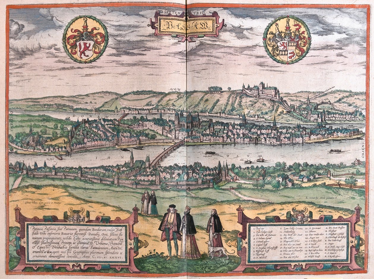 Passau, Německo (rytina od Franz Hogenberg