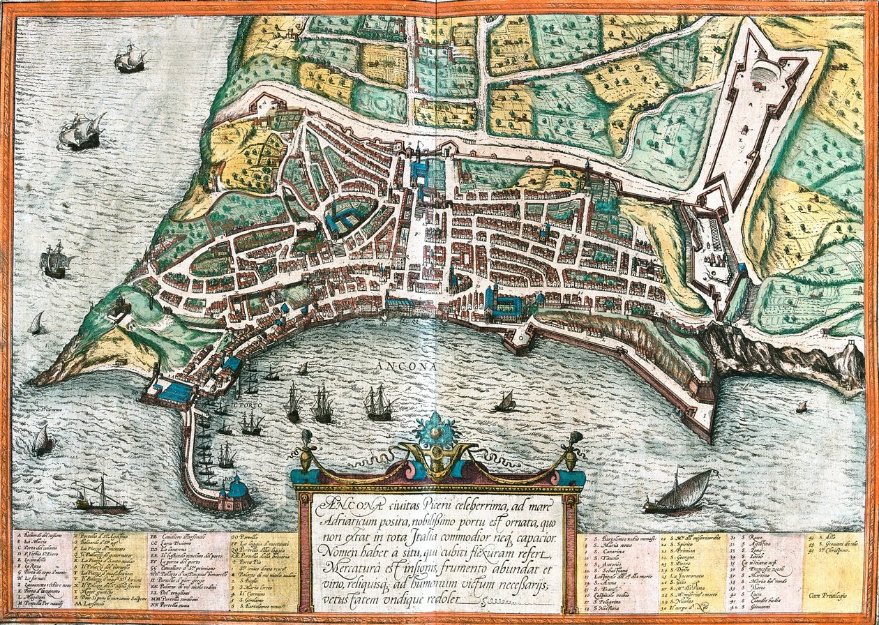 Plán Ancony (Ancona), Itálie (lept od Franz Hogenberg