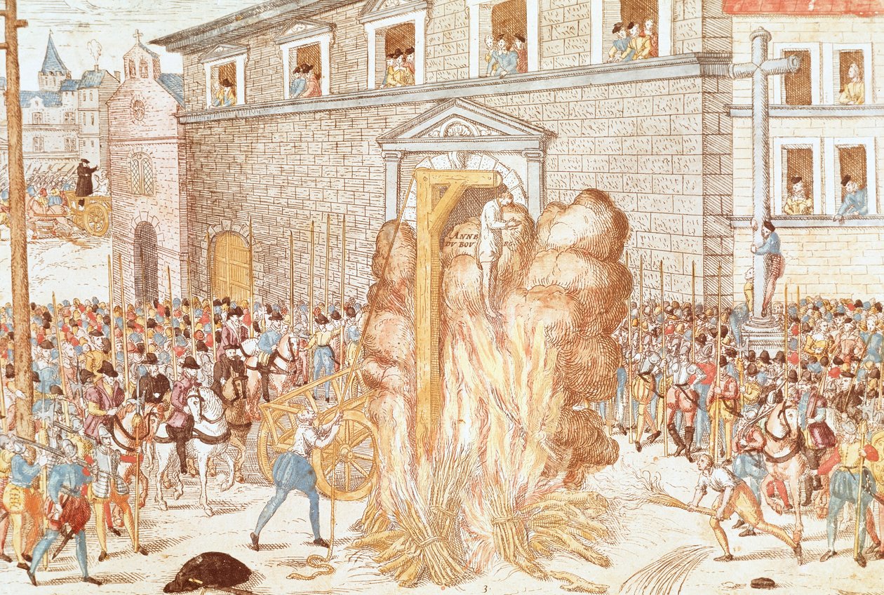 Poprava soudce Anne du Bourg odsouzená k oběšení s následným spálením mrtvoly, 23. prosince od Franz Hogenberg