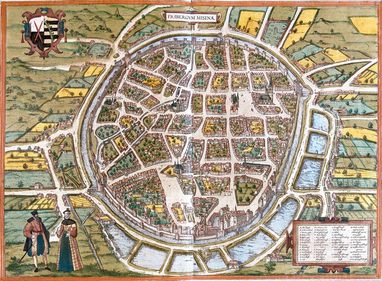 Mapa města Freiberg (Fribergum Misinae), Německo (lept od Franz Hogenberg
