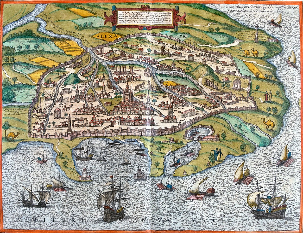 Pohled na Alexandrii (Alexandria), Egypt (lept od Franz Hogenberg