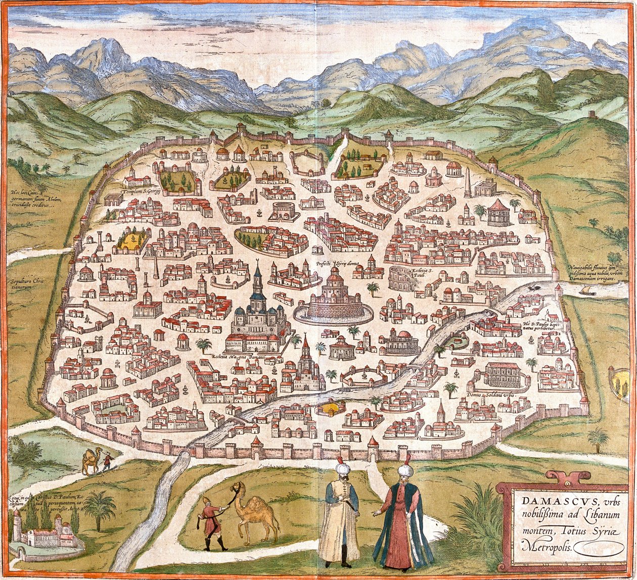 Pohled na Damašek (Damašek), Sýrie (lept od Franz Hogenberg