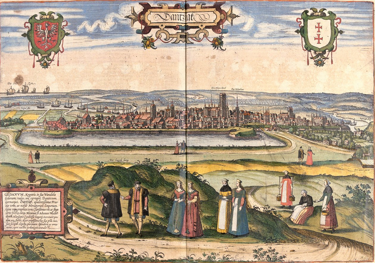 Pohled na Dantzig (Gedanum) (dnešní Gdaňsk), Polsko (lept od Franz Hogenberg